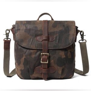 NEW Canvas Camo Crossbody Brown Army Green Bag Satchel w Genuine Leather Detail